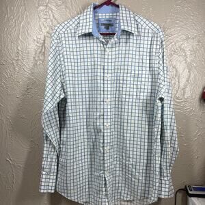 Johnston & Murphy White Long Sleeve Button Up Tailored Fit Check Shirt Mens Sz M
